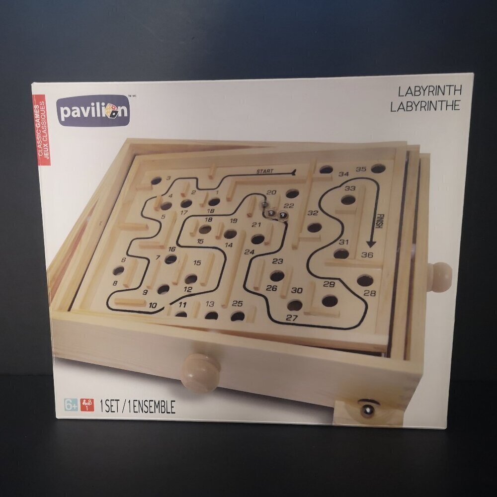 Pavilion Labyrinth Wooden Tilting Puzzle Maze Game w/ Steel Balls